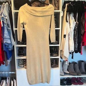 White House Black Market Cream Off-Shoulder Dress